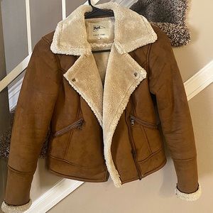 Faux suede shearling biker jacket